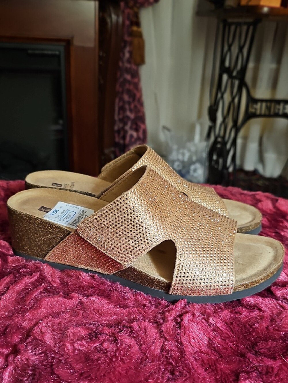 White Mountain Gold Sparkle Slide Sandals - Picture 7 of 9